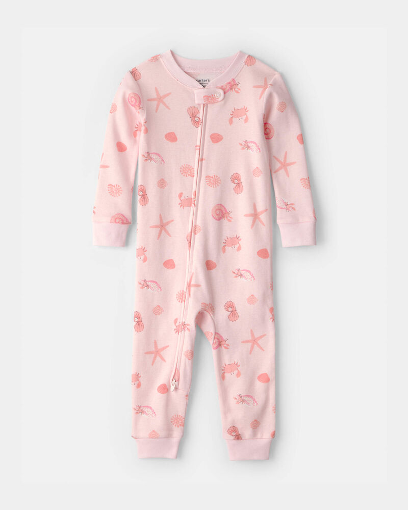 Baby Girl Seashell 100% Cotton Snug Fit 1-Piece Pajama - Pink, image 1 of 4 slides