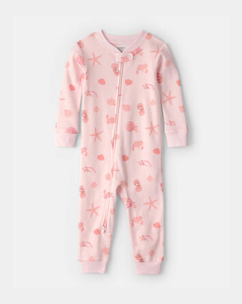Baby Girl Seashell 100% Cotton Snug Fit 1-Piece Pajama - Pink, 