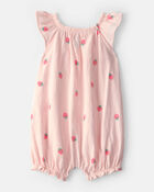 Baby Girl Strawberry Flutter-Sleeve Romper - Pink, image 2 of 4 slides