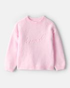Toddler Girl Embroidered Loved Long-Sleeve Sweater - Pink, image 1 of 3 slides