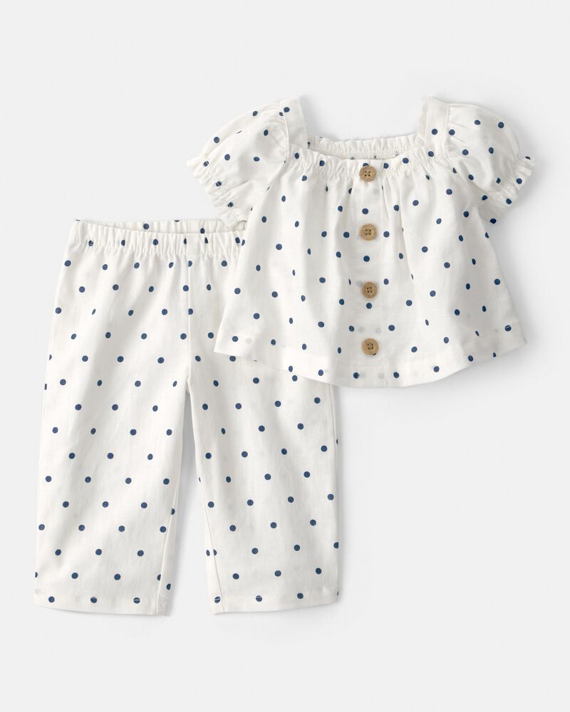 Baby Girl 2-Piece Polka Dot Short-Sleeve Tee & Pant Set - White, image 1 of 3 slides