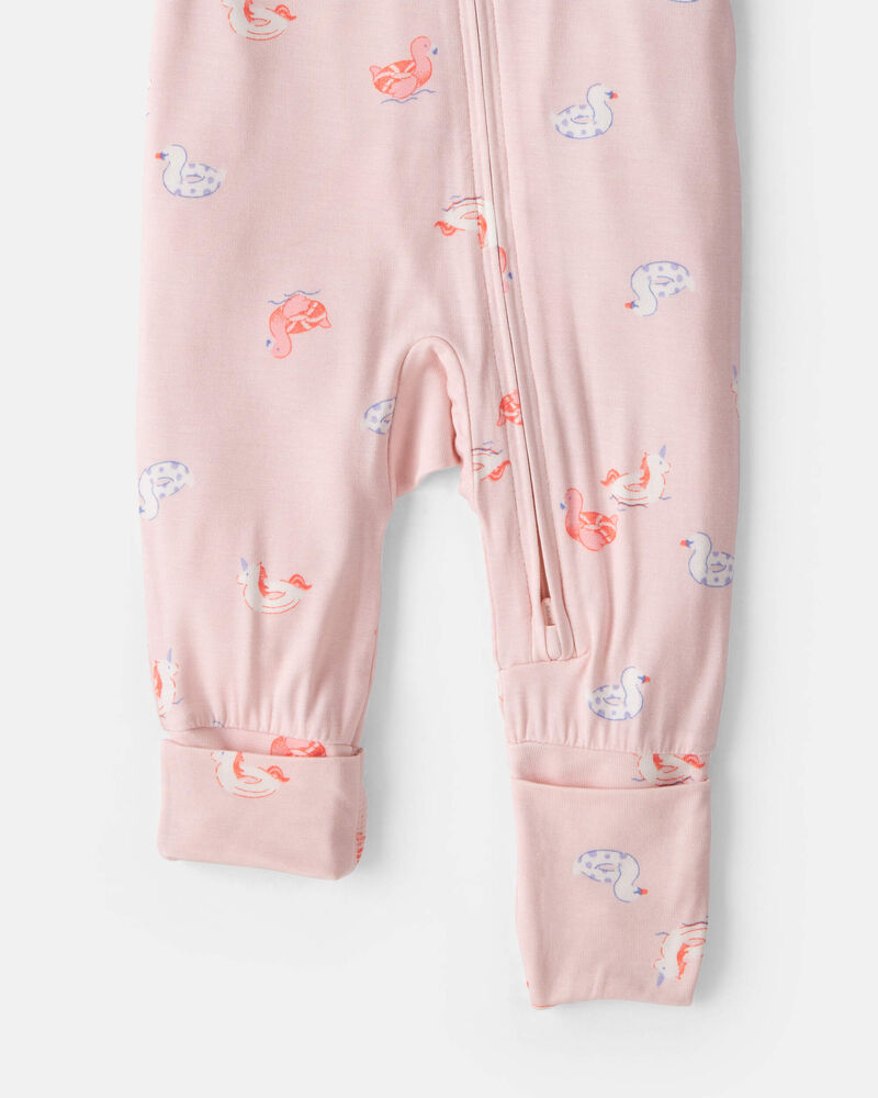 Baby Girl Flamingo PurelySoft&trade; 2-Way Zip Sleep & Play Pajamas - Pink, image 4 of 9 slides