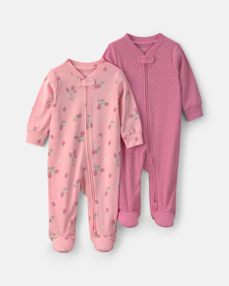 Baby Girl 2-Pack Strawberry Sleep & Play Pajamas - Pink, image 1 of 5 slides