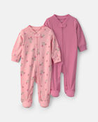 Baby Girl 2-Pack Strawberry Sleep & Play Pajamas - Pink, image 1 of 5 slides