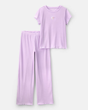 Girls Moon Rib Loose Fit 2-Piece Pajama Set - Purple, 