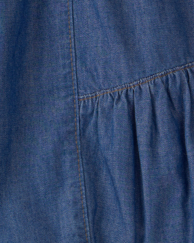 Girls 2-Piece French Terry Pullover & Chambray Skirt Set - White/Blue, image 5 of 5 slides