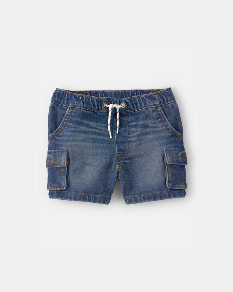 Baby Boy Denim Drawstring Cargo Shorts - Dark Wash, image 1 of 5 slides