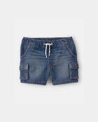 Baby Boy Denim Drawstring Cargo Shorts - Dark Wash, image 1 of 5 slides