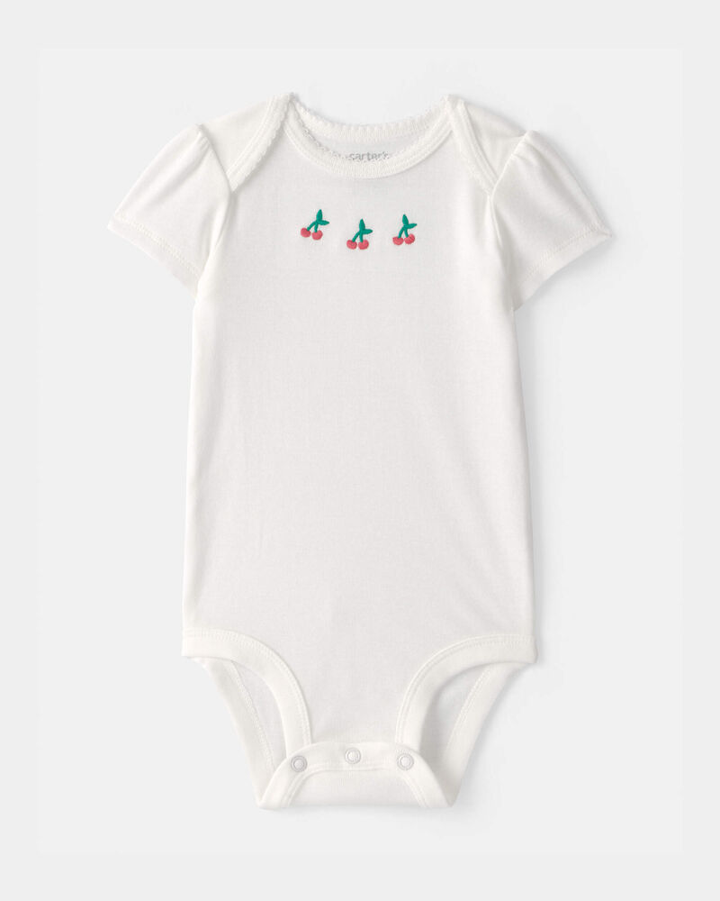 Baby Girl 3-Piece Cherry Striped Outfit Set - Beige/White, image 6 of 11 slides