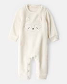 Baby Girl Fox Velour Long-Sleeve Snug Fit Jumpsuit - Cream, image 1 of 3 slides