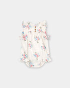 Baby Girl Floral Bubble Romper - Cream, image 1 of 4 slides