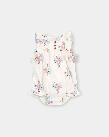 Baby Girl Floral Bubble Romper - Cream, 