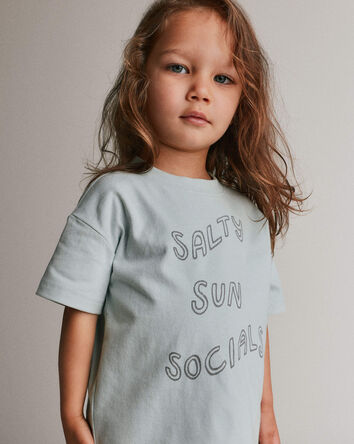 Toddler 'Salty Sun Socials' Premium Relaxed Graphic Tee - Light Blue, 