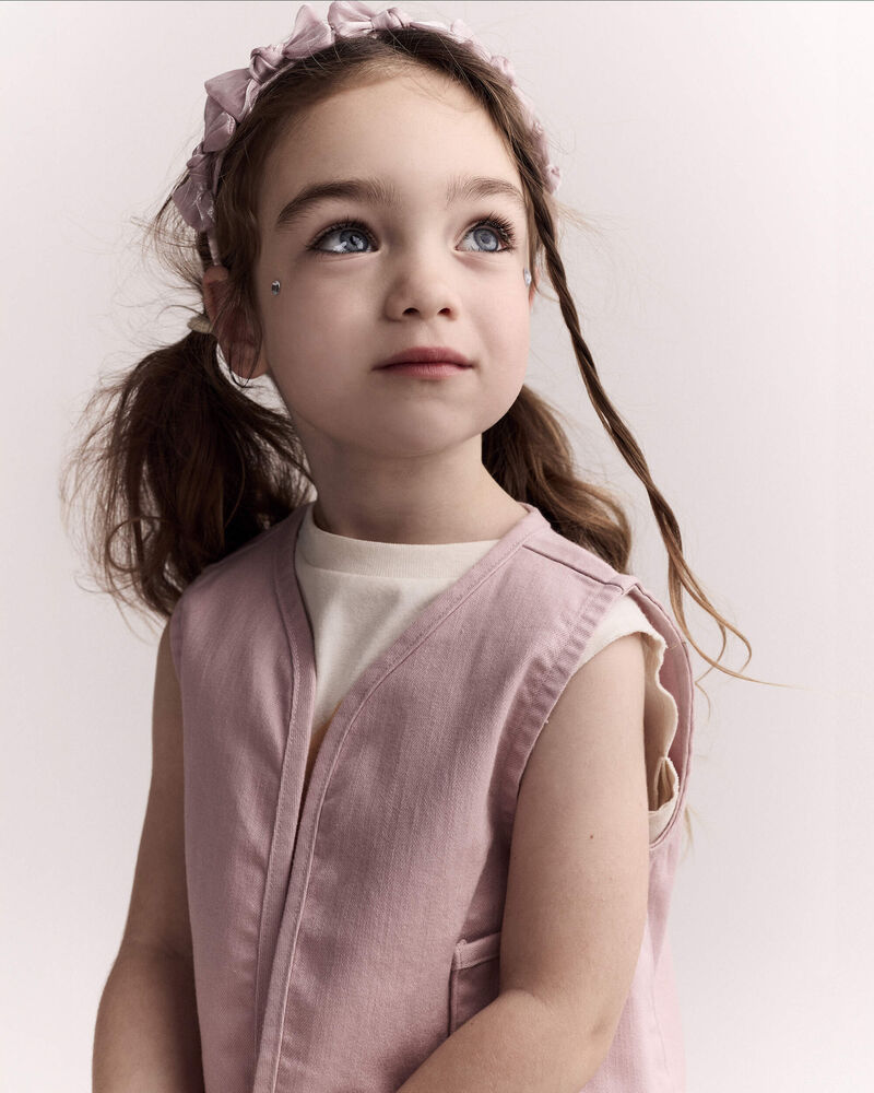 Toddler Girl Cropped Vest with Otter Pockets - Light Pink, image 4 of 6 slides