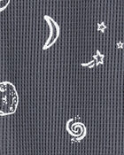 Baby Boy Space Print 2-Way Zip Waffle Knit Sleep & Play Pajamas - Grey, image 2 of 3 slides
