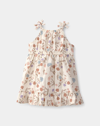 Baby Girl Floral Sleeveless Dress - Cream, 