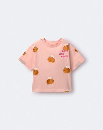 Toddler Girl Rolled Cuff Tee in Bee Print - Light Pink, 