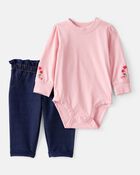 Baby Girl 2-Piece Floral Bodysuit & Pant Set - Pink, image 1 of 5 slides