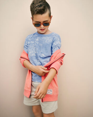 Kids French Terry Zip-Up Hoodie - Coral, 