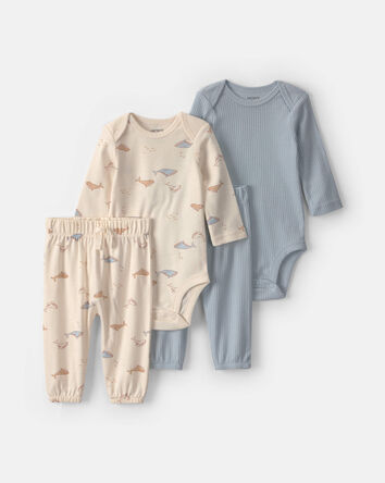 Baby 4-Piece Whale Long-Sleeve Bodysuit & Pant Set - Blue/Ivory, 