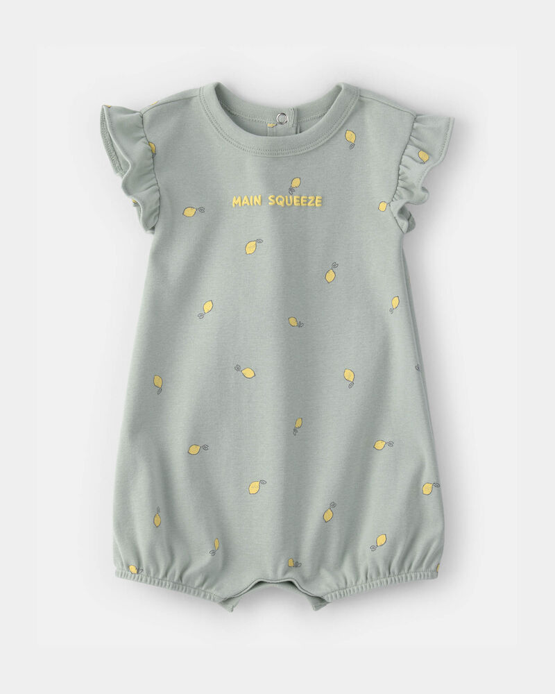 Baby Girl 'Main Squeeze' Lemon Short-Sleeve Romper - Green, image 1 of 4 slides