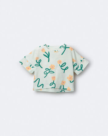 Toddler Girl High-Low Dolman Tee in Floral Print - Light Green, 