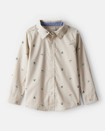 Boys Snowboarding Button-Down Shirt - Khaki, 