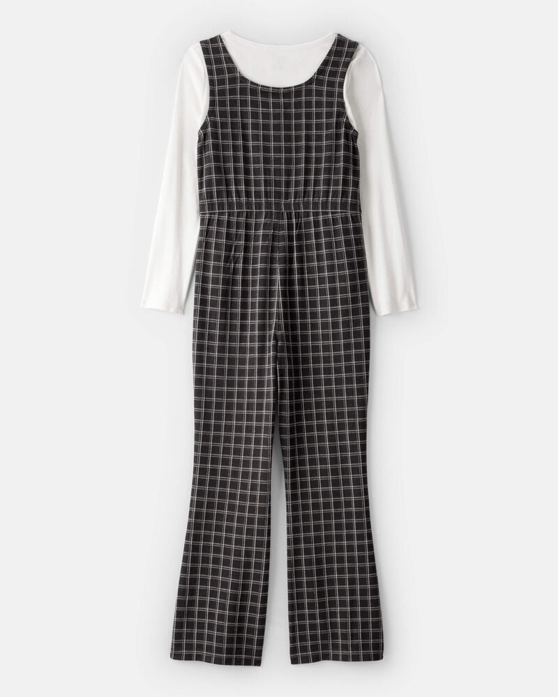 Girls 2-Piece Plaid Long-Sleeve Jumpsuit , image 2 of 6 slides