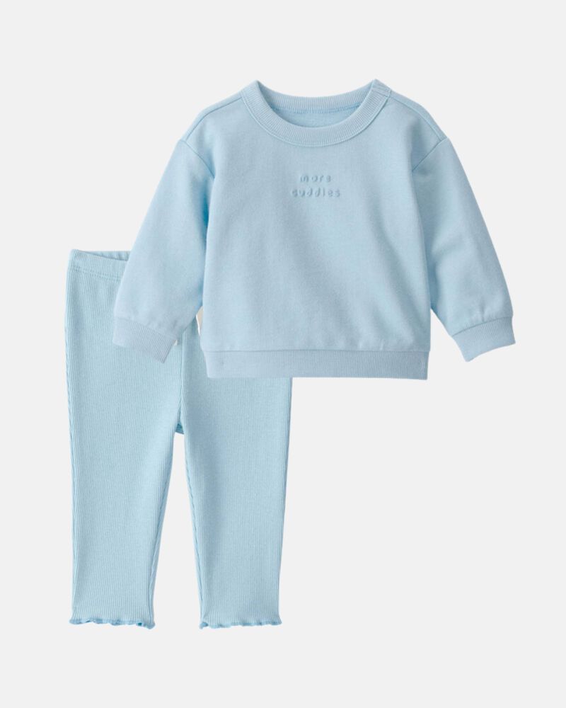 Baby Girl 2-Piece French Terry Pullover & Pant Set - Blue, image 1 of 8 slides