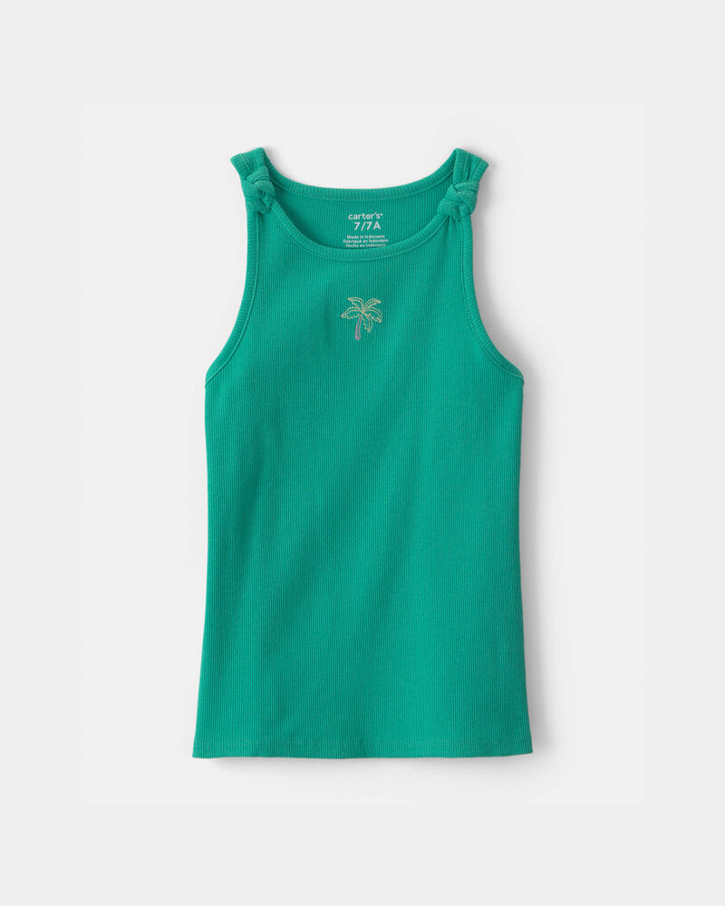 Girls Palm Tree Embroidered Tank Top - Green, image 1 of 3 slides