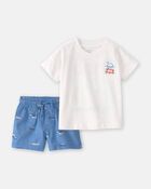 Toddler Boy 2-Piece 'Ahoy There' Graphic Tee & Sailboat Shorts Set - White/Blue, image 1 of 10 slides