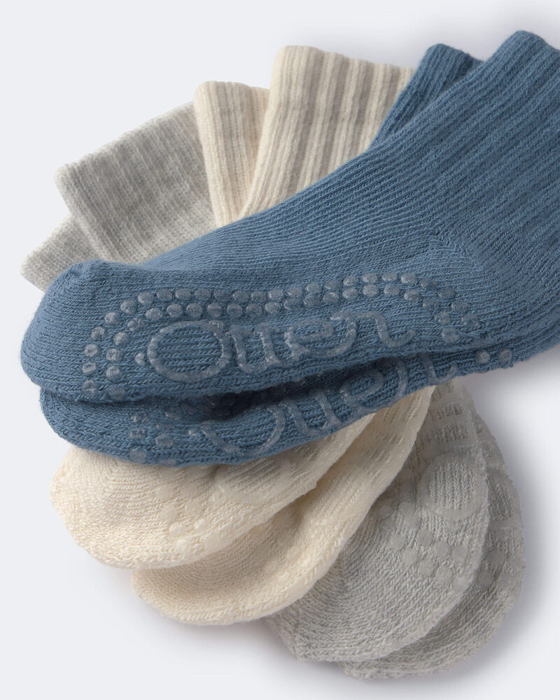 Toddler 3-Pack No-Slip Ankle Socks - Blue/Grey/Cream, image 2 of 3 slides