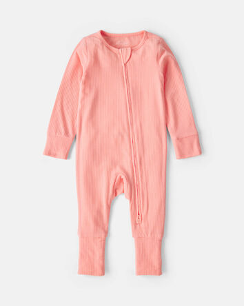 Baby Girl PurelySoft&trade; 2-Way Zip Sleep & Play Pajamas - Coral, 