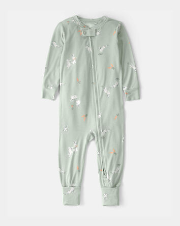 Toddler Easter Bunny PurelySoft 1-Piece 2-Way Zip Pajama - Green, 