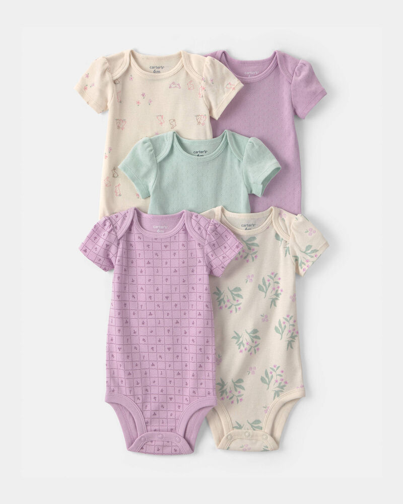 Baby Girl 5-Pack Floral Multipack Bodysuits - Purple/Green, image 1 of 7 slides