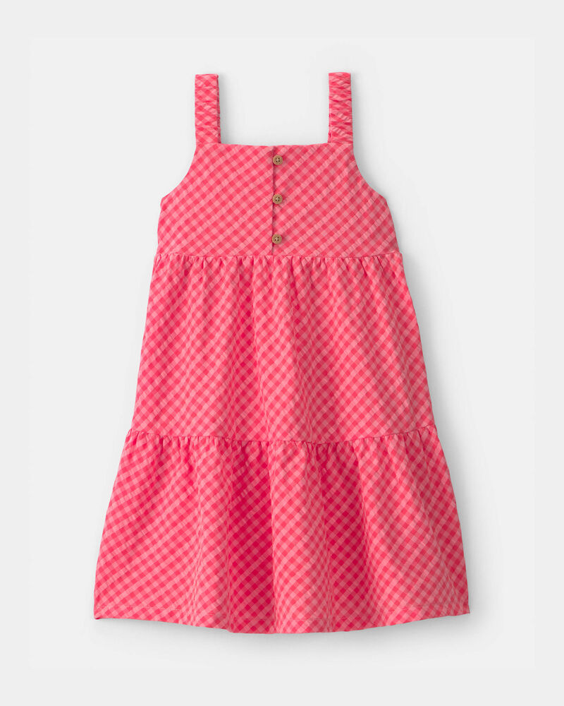 Toddler Girl Gingham Tiered Dress - Coral, image 1 of 4 slides
