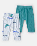 Baby 2-Pack Whale PurelySoft Pull-On Pants - Blue, image 1 of 7 slides