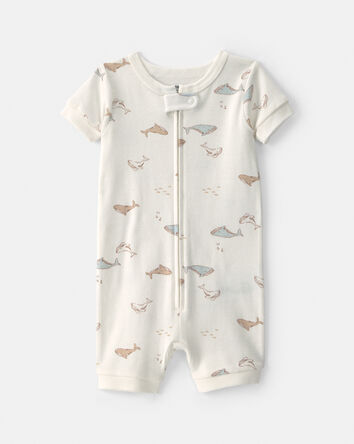 Baby Whale 100% Cotton 1-Piece Romper Pajama - Ivory, 