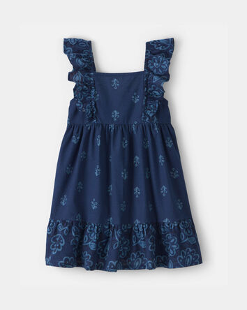 Toddler Girl Floral Ruffle-Sleeve Dress - Navy, 