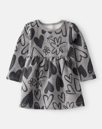 Baby Girl DayDream Fleece Heart Knit Dress - Grey, 