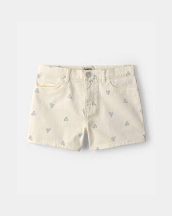 Girls Heart Denim Shorts - Ivory, 