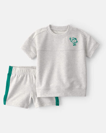 Toddler Boy 2-Piece Pickleball Top & Short Set - Grey, 