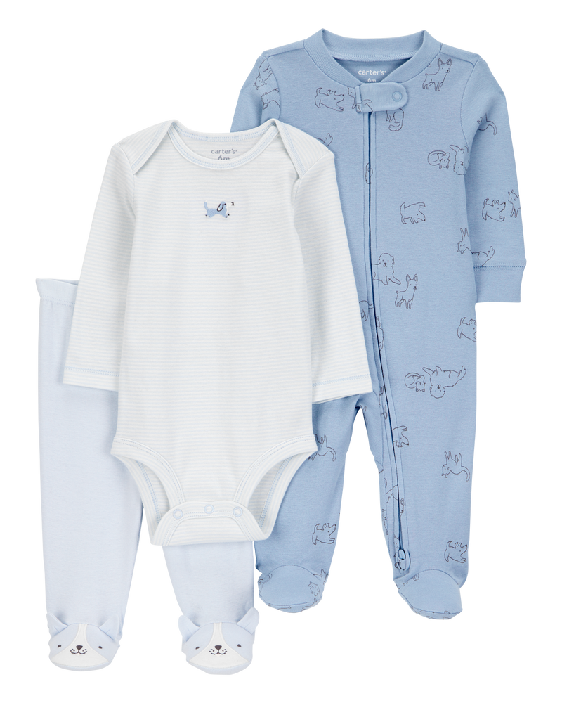 Baby Boy 3-Piece Puppy Outfit Set - Blue, image 1 of 5 slides