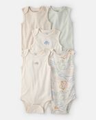 Baby 5-Pack Sleeveless Multipack Animal Bodysuits - Cream, image 1 of 7 slides