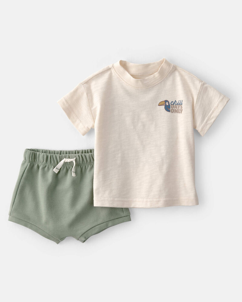 Baby Boy 2-Piece Toucan Solid Short-Sleeve Top & Short Set - Green/White, image 1 of 6 slides