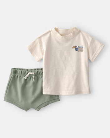 Baby Boy 2-Piece Toucan Solid Short-Sleeve Top & Short Set - Green/White, 