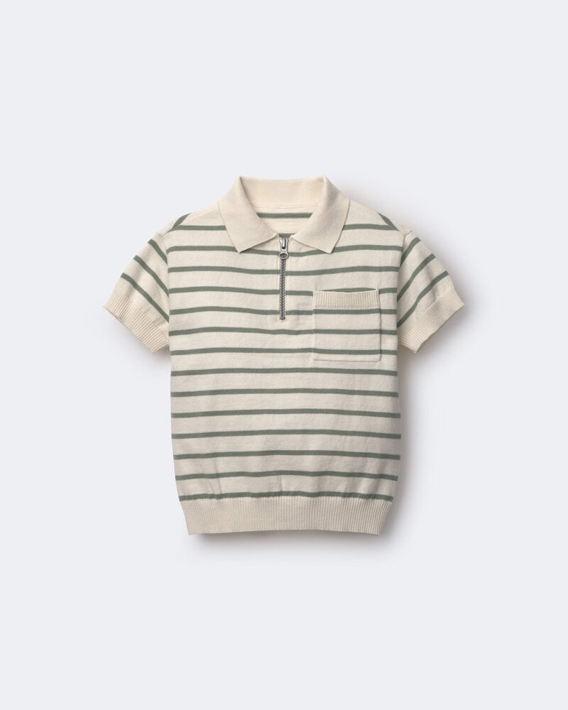 Toddler Boy Knit Zip-Up Polo in Stripes - Cream, image 2 of 6 slides