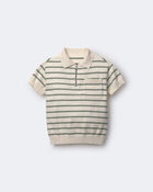 Toddler Boy Knit Zip-Up Polo in Stripes - Cream, image 2 of 6 slides