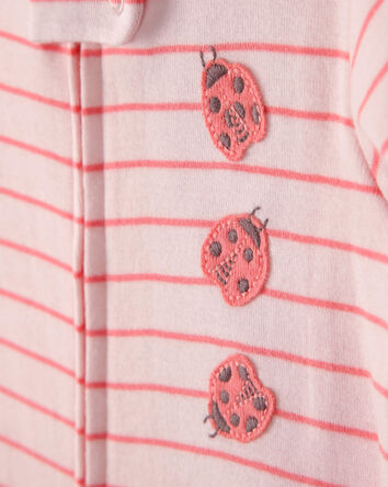 Toddler Girl Ladybug Striped 100% Cotton Snug Fit 1-Piece Pajama - Pink, 