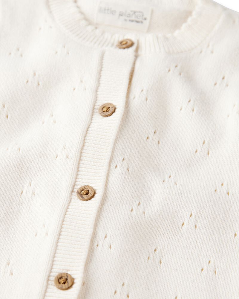 Baby Girl Organic Cotton Sweater Knit Pointelle Jumpsuit, image 2 of 4 slides